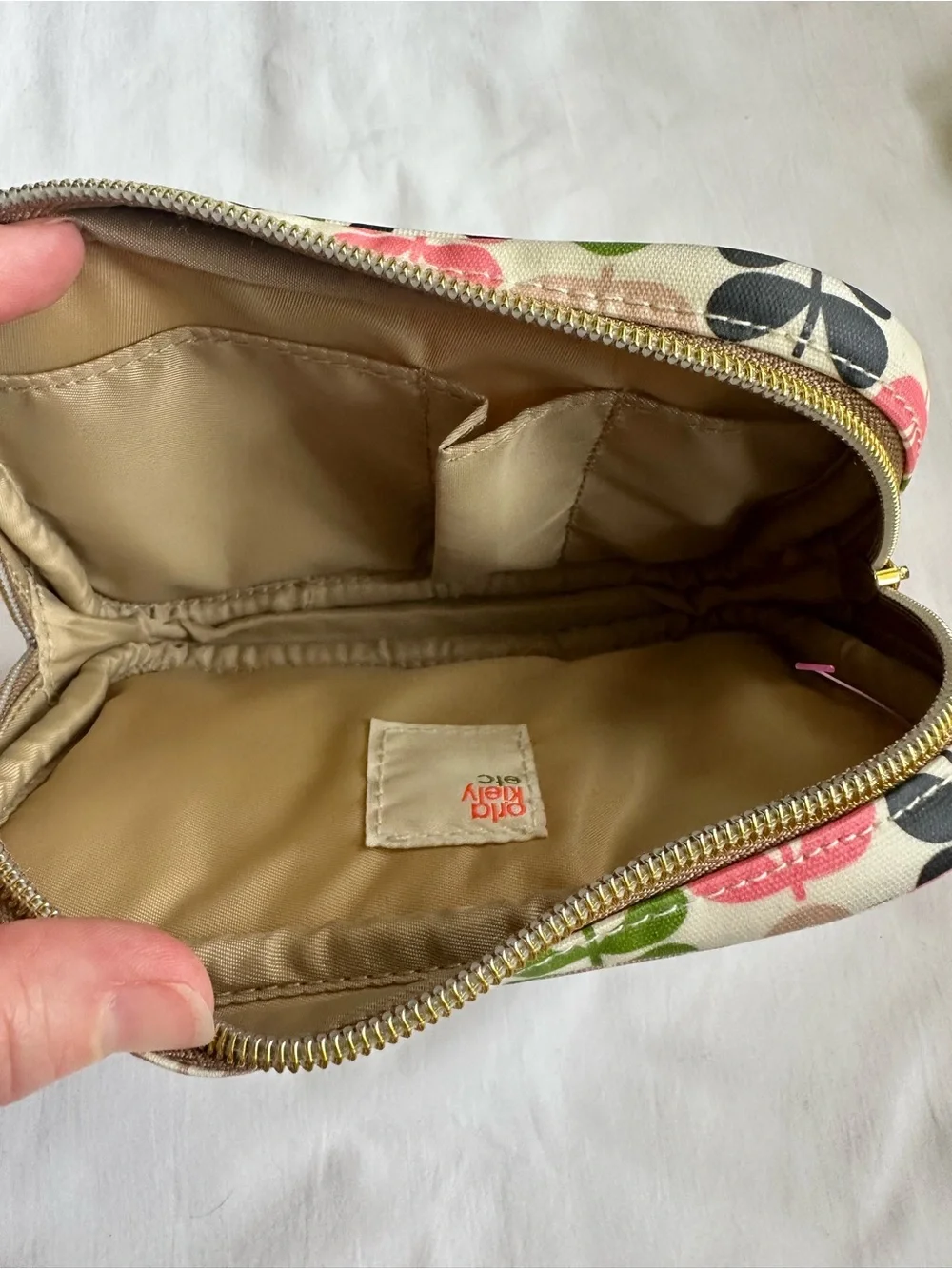Orla Kiely Floral Stem Pattern Pouch in Green, Pink, Black, Beige